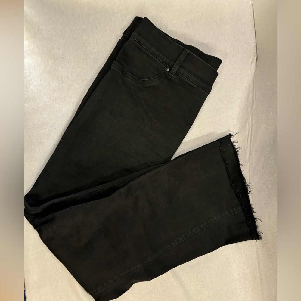 Spanx pull on black pants size XL straight leg frayed hem